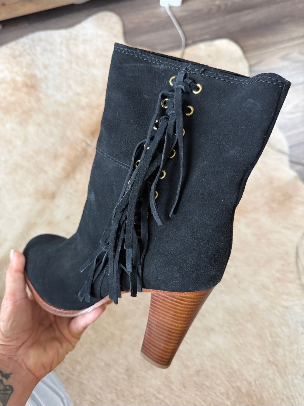 New Coach tasmin black suede booties with fringe size 8.5